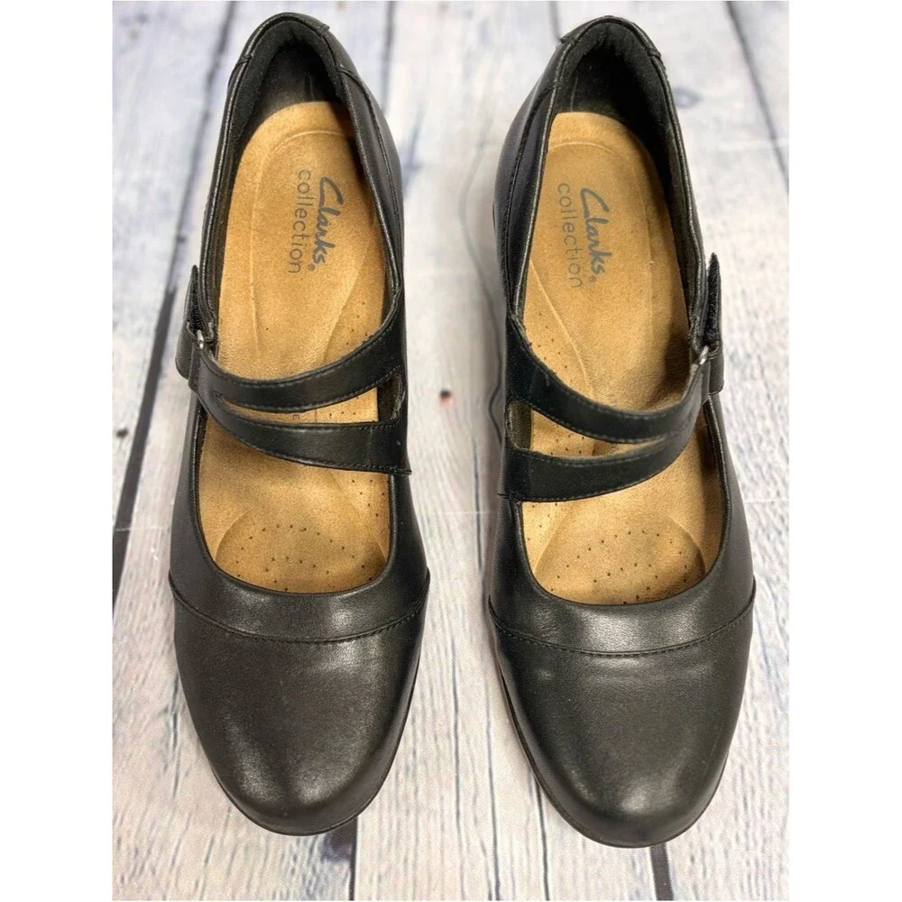 Clarks Emily Clover Black Leather Timeless Classic Elegant Mary Jane Shoes 8.5